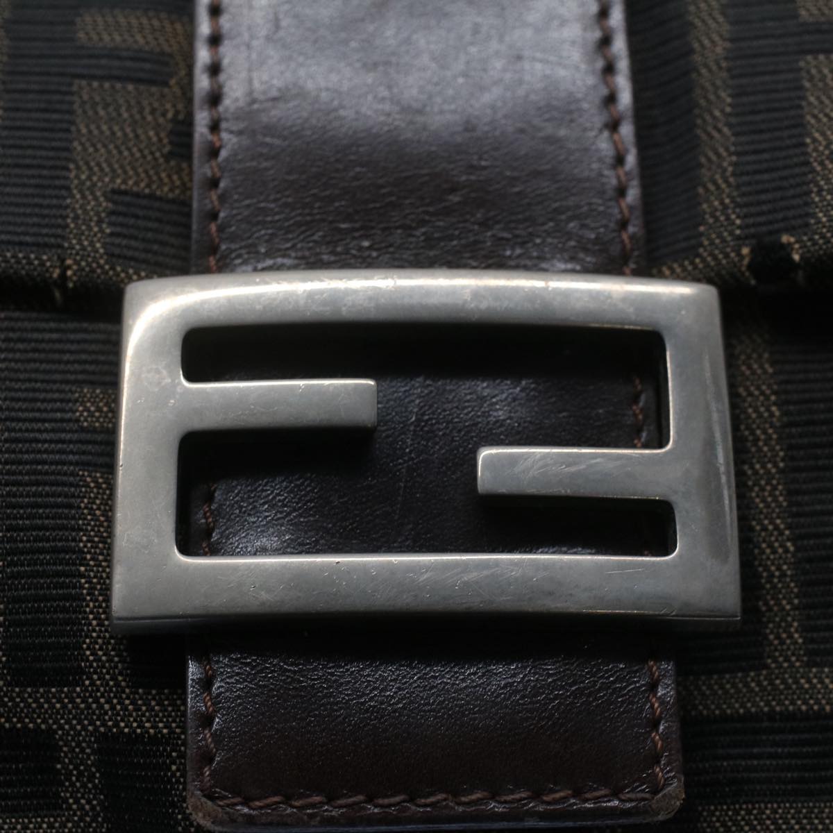 FENDI Zucca Canvas Mamma Baguette Shoulder Bag Black Brownbs7918