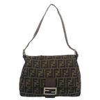 FENDI Zucca Canvas Mamma Baguette Shoulder Bag Black Brownbs7918