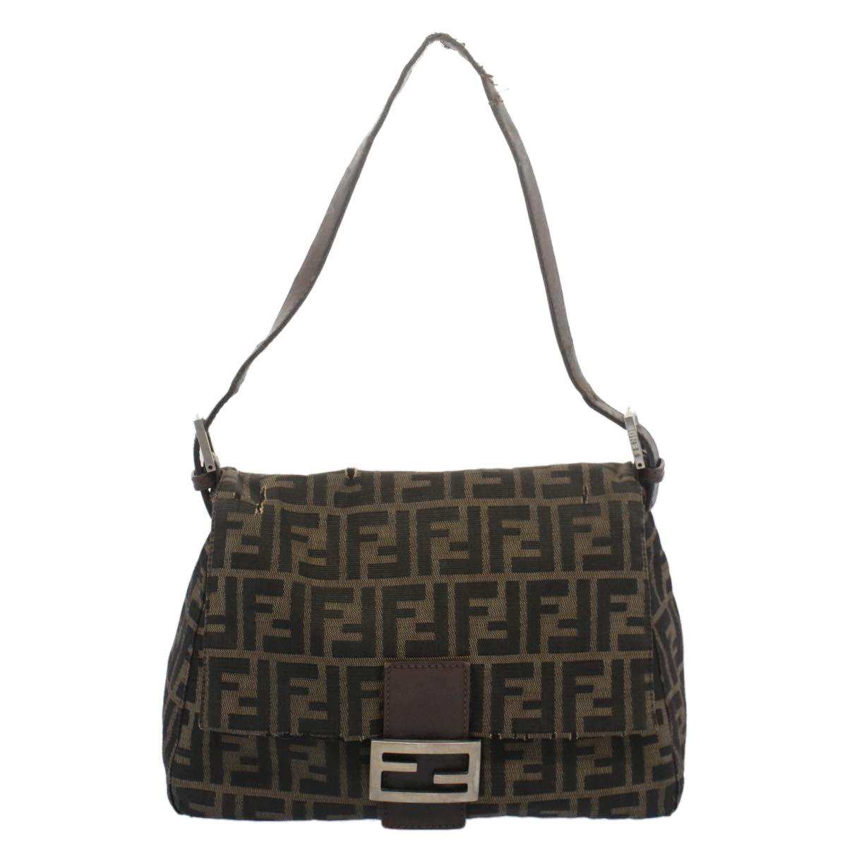 FENDI Zucca Canvas Mamma Baguette Shoulder Bag Black Brownbs7918