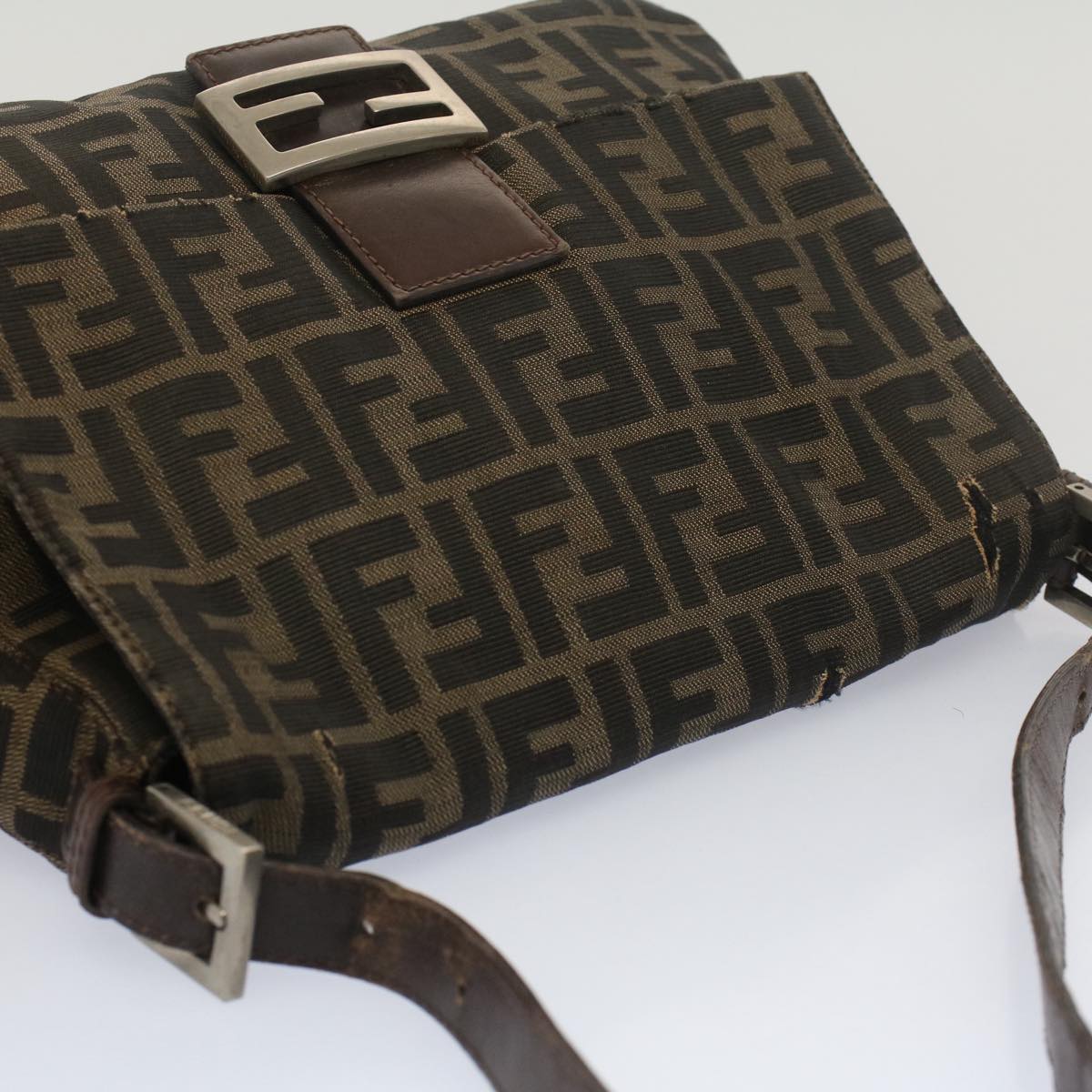 FENDI Zucca Canvas Mamma Baguette Shoulder Bag Black Brownbs7918