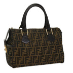 FENDI Zucca Canvas Boston Bag Leather Black Brownbs7951