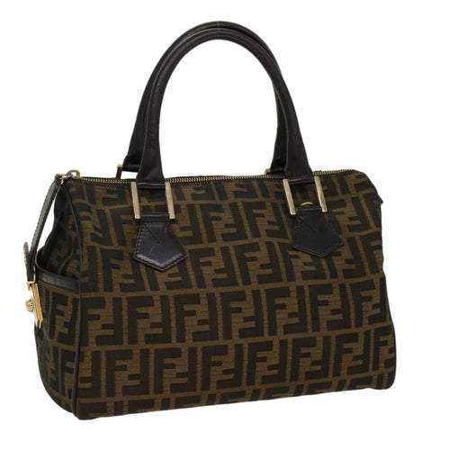 FENDI Zucca Canvas Boston Bag Leather Black Brownbs7951