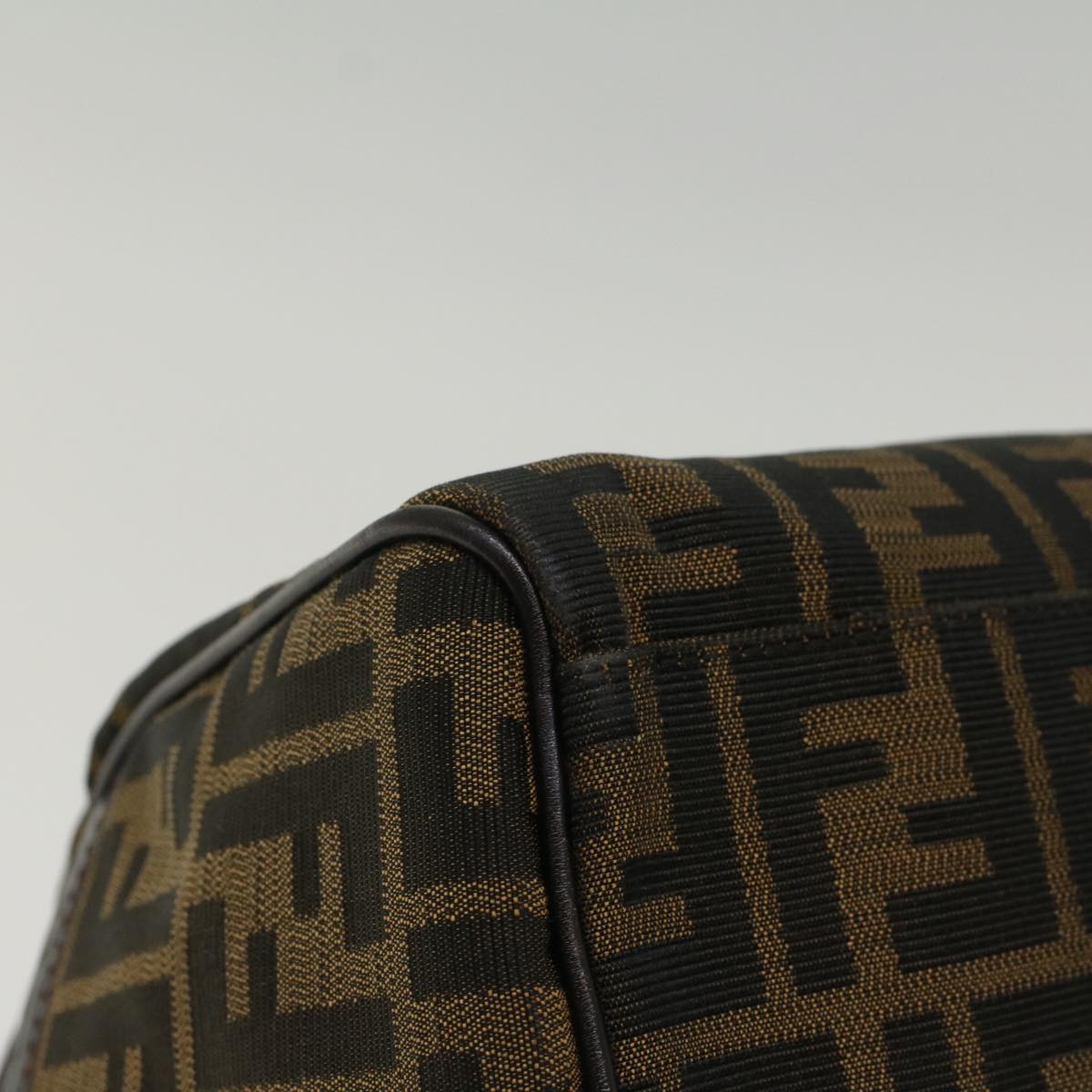 FENDI Zucca Canvas Boston Bag Leather Black Brownbs7951