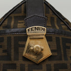 FENDI Zucca Canvas Boston Bag Leather Black Brownbs7951