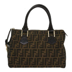 FENDI Zucca Canvas Boston Bag Leather Black Brownbs7951