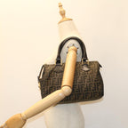FENDI Zucca Canvas Boston Bag Leather Black Brownbs7951