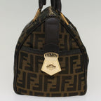 FENDI Zucca Canvas Boston Bag Leather Black Brownbs7951