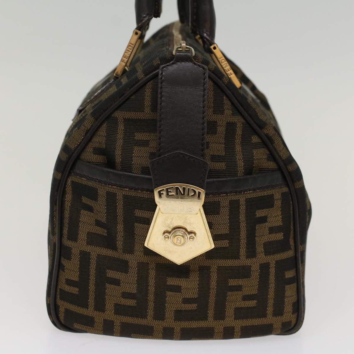 FENDI Zucca Canvas Boston Bag Leather Black Brownbs7951