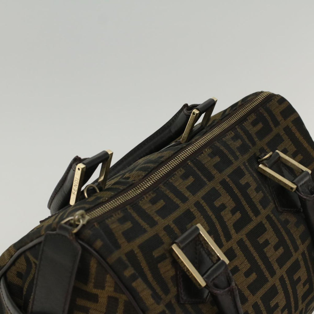 FENDI Zucca Canvas Boston Bag Leather Black Brownbs7951
