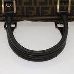 FENDI Zucca Canvas Boston Bag Leather Black Brownbs7951