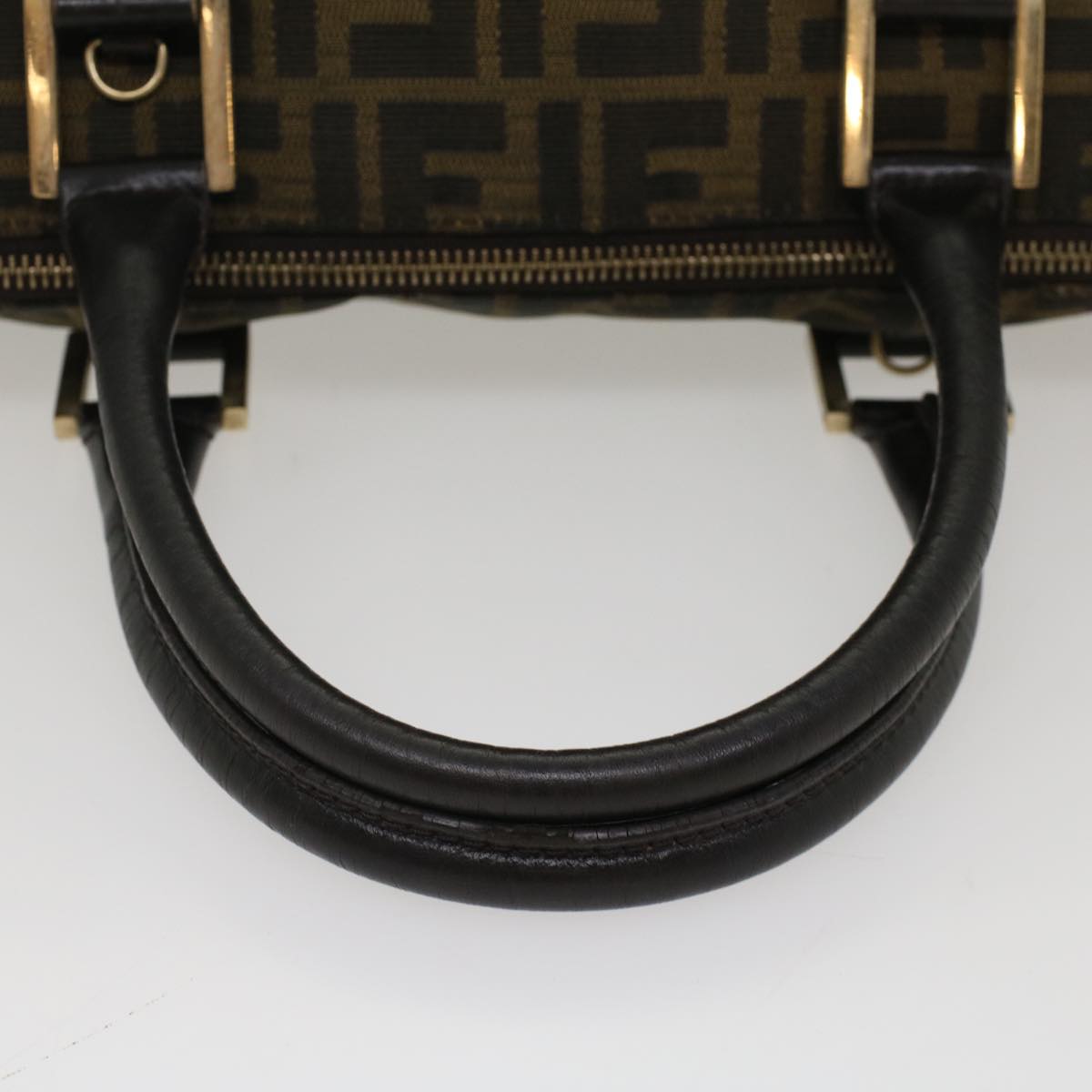 FENDI Zucca Canvas Boston Bag Leather Black Brownbs7951