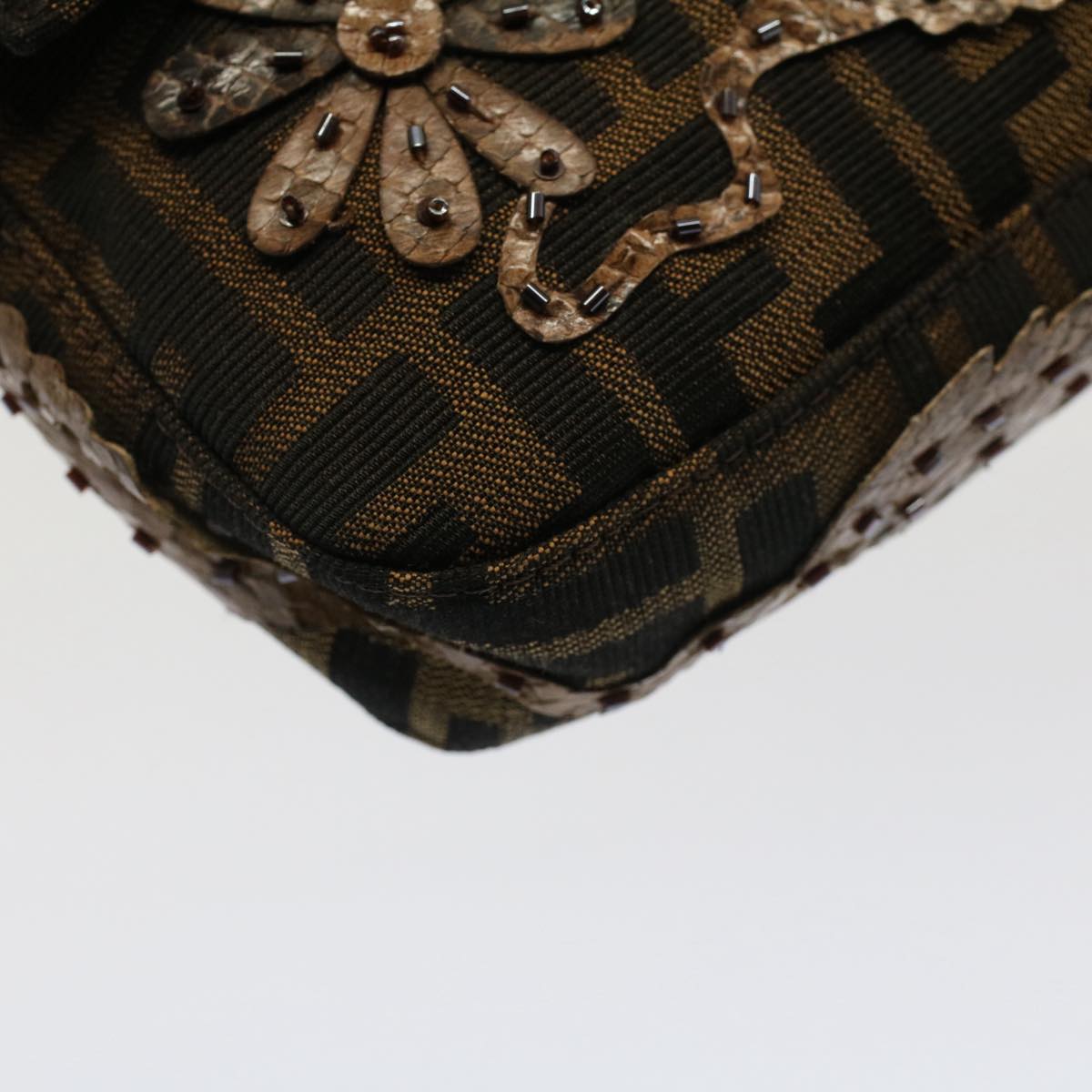 FENDI Zucca Canvas Mamma Baguette Shoulder Bag Black Brownbs7953