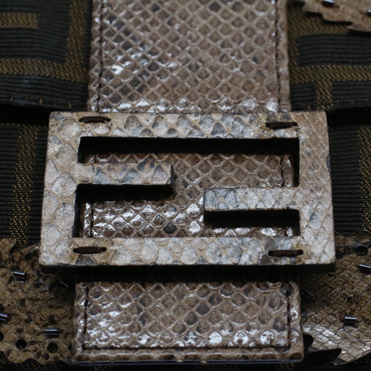 FENDI Zucca Canvas Mamma Baguette Shoulder Bag Black Brownbs7953