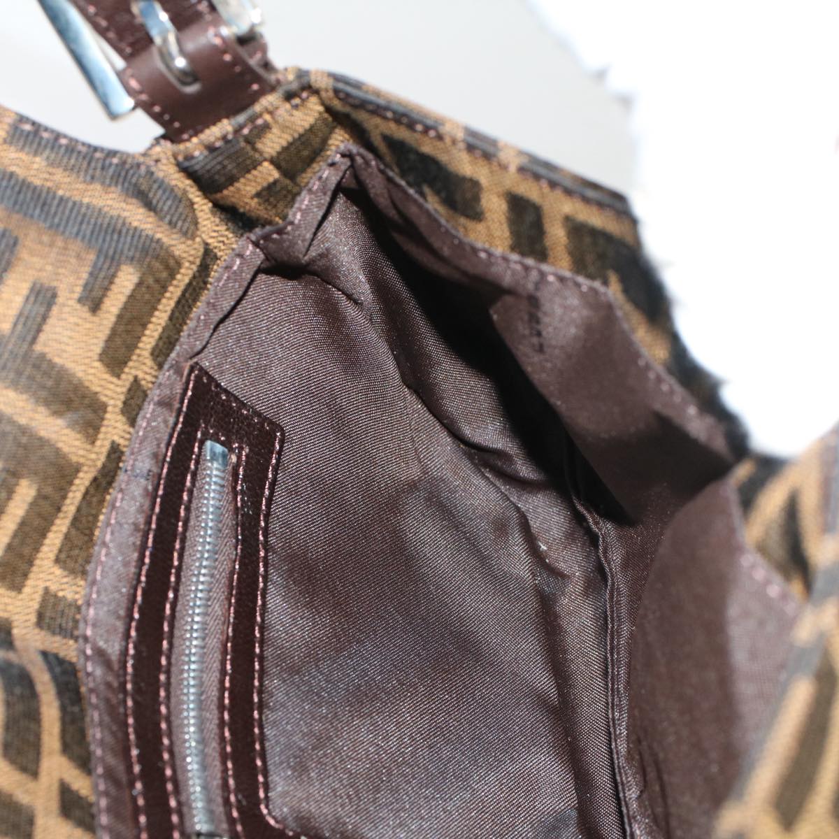 FENDI Zucca Canvas Mamma Baguette Shoulder Bag Black Brownbs7953