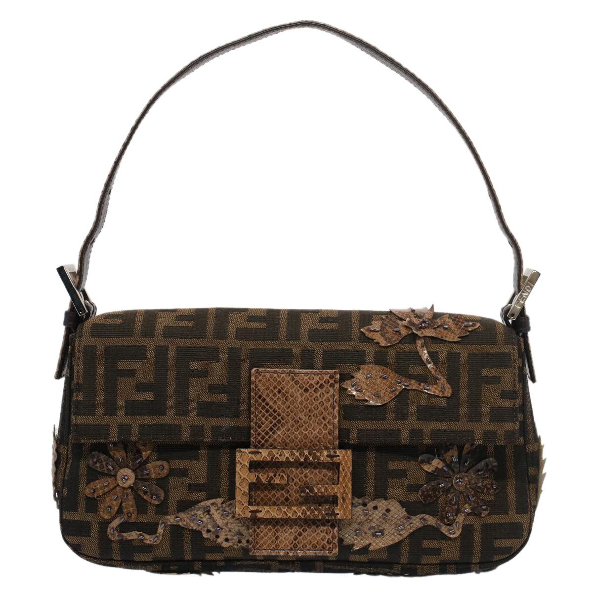 FENDI Zucca Canvas Mamma Baguette Shoulder Bag Black Brownbs7953