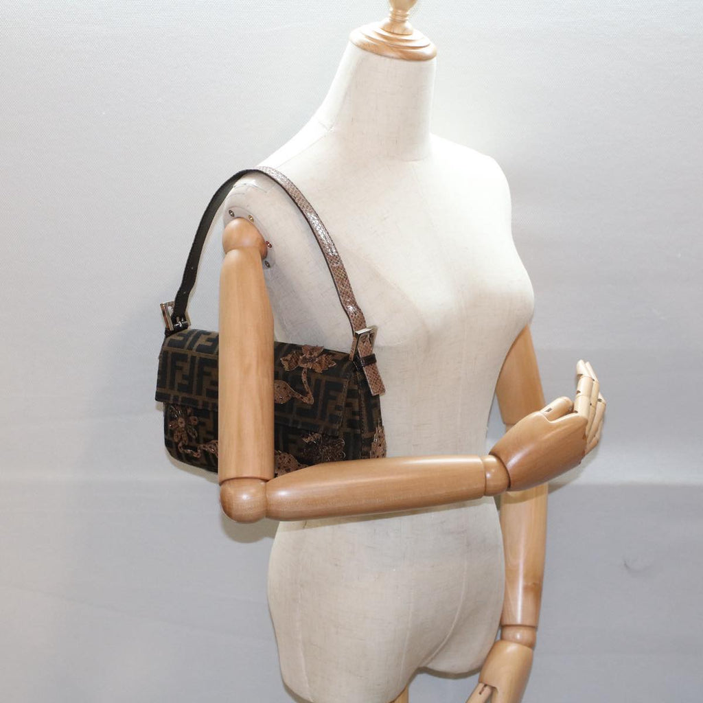 FENDI Zucca Canvas Mamma Baguette Shoulder Bag Black Brownbs7953
