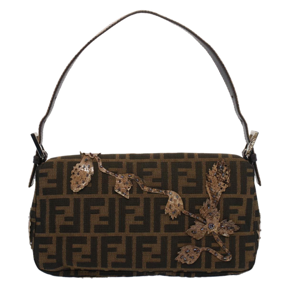 FENDI Zucca Canvas Mamma Baguette Shoulder Bag Black Brownbs7953