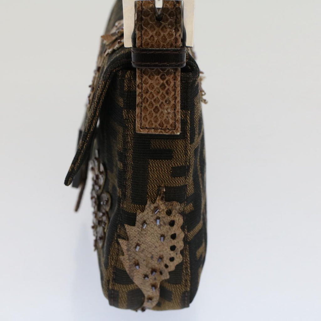 FENDI Zucca Canvas Mamma Baguette Shoulder Bag Black Brownbs7953