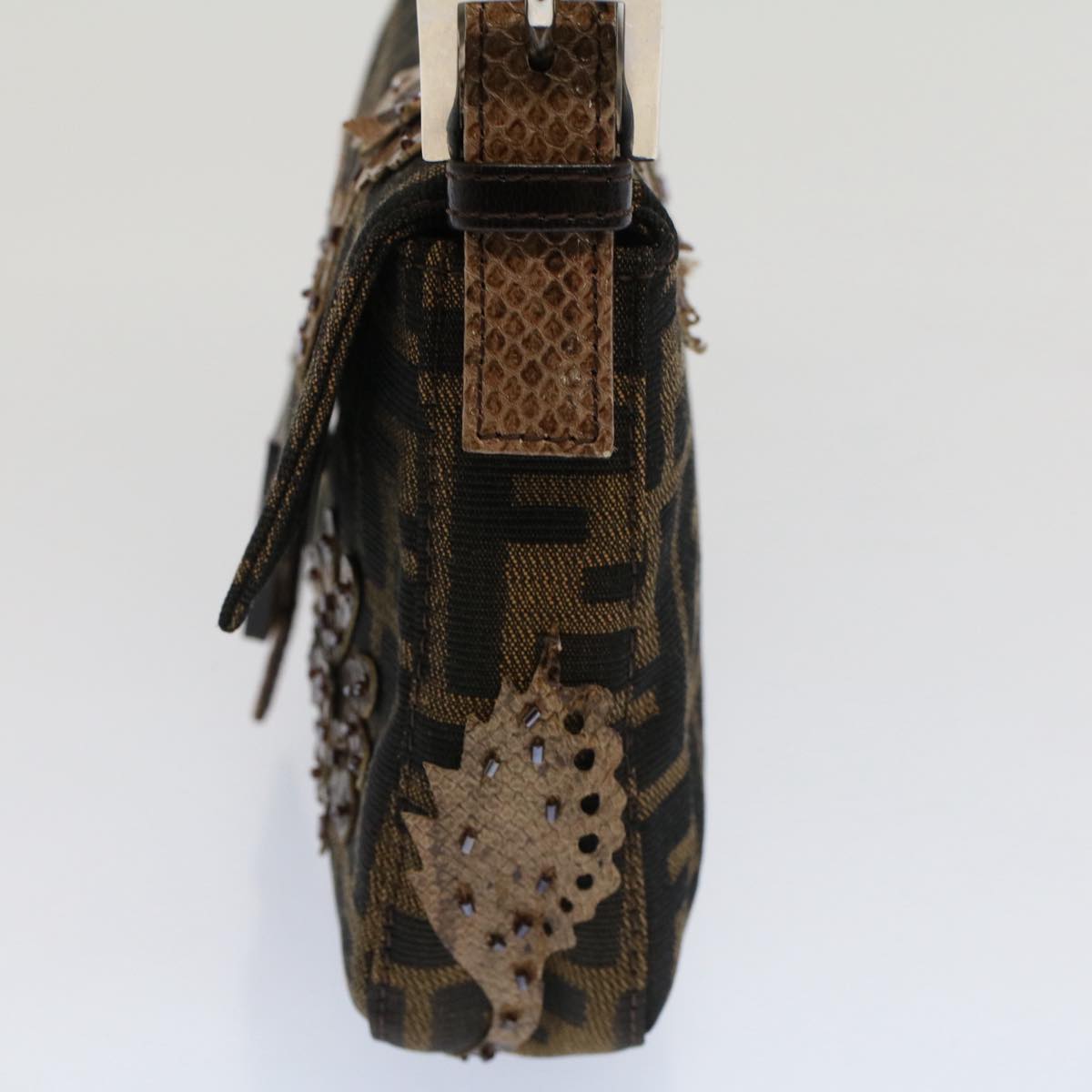 FENDI Zucca Canvas Mamma Baguette Shoulder Bag Black Brownbs7953