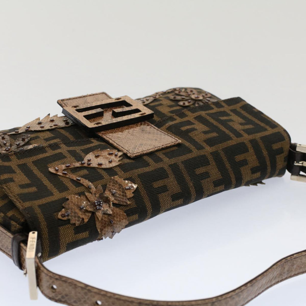 FENDI Zucca Canvas Mamma Baguette Shoulder Bag Black Brownbs7953