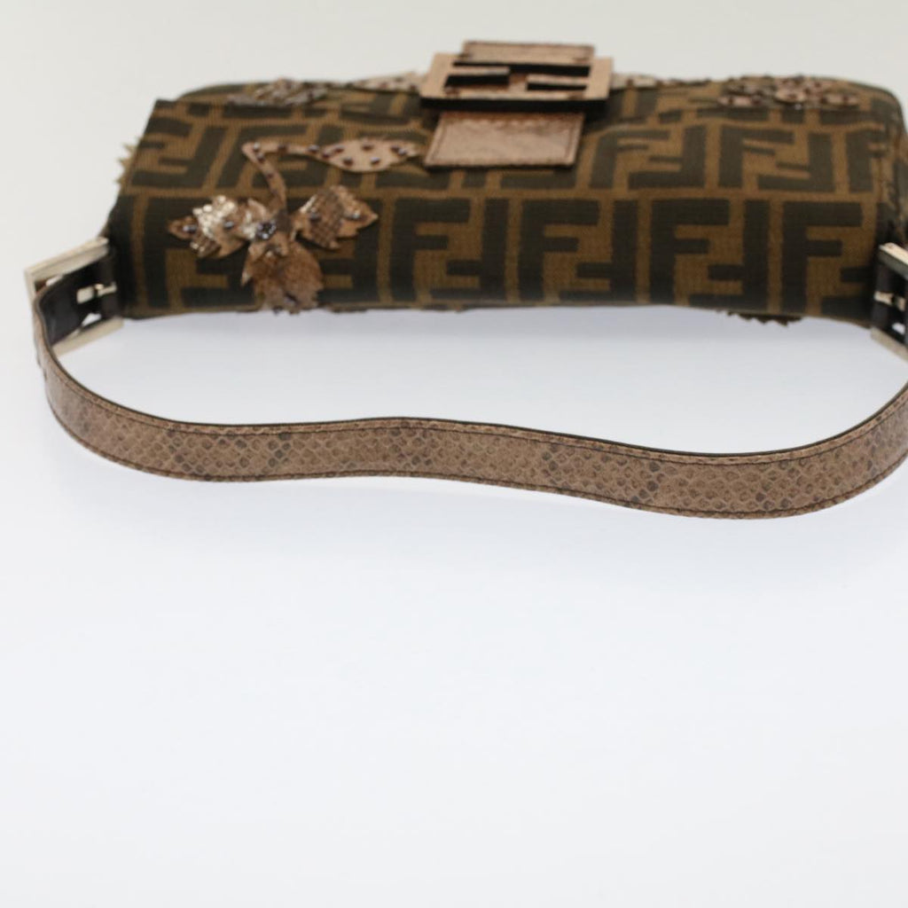 FENDI Zucca Canvas Mamma Baguette Shoulder Bag Black Brownbs7953