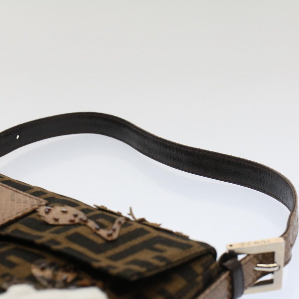 FENDI Zucca Canvas Mamma Baguette Shoulder Bag Black Brownbs7953