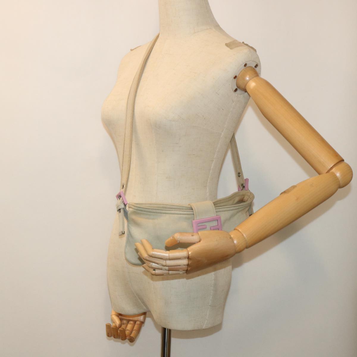 FENDI Mamma Baguette Shoulder Bag cotton Beige Pinkbs7965