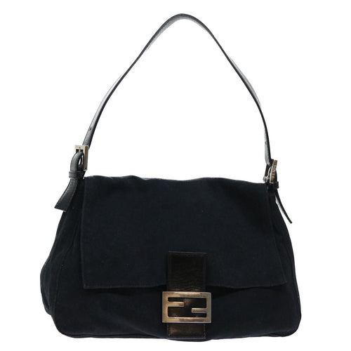 FENDI Mamma Baguette Shoulder Bag Nylon Leather Blackbs8028