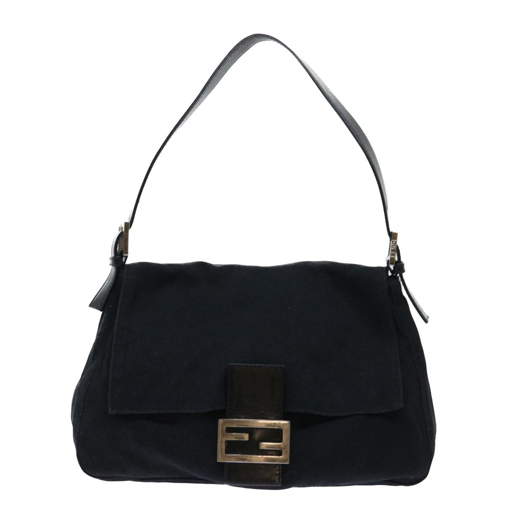 FENDI Mamma Baguette Shoulder Bag Nylon Leather Blackbs8028