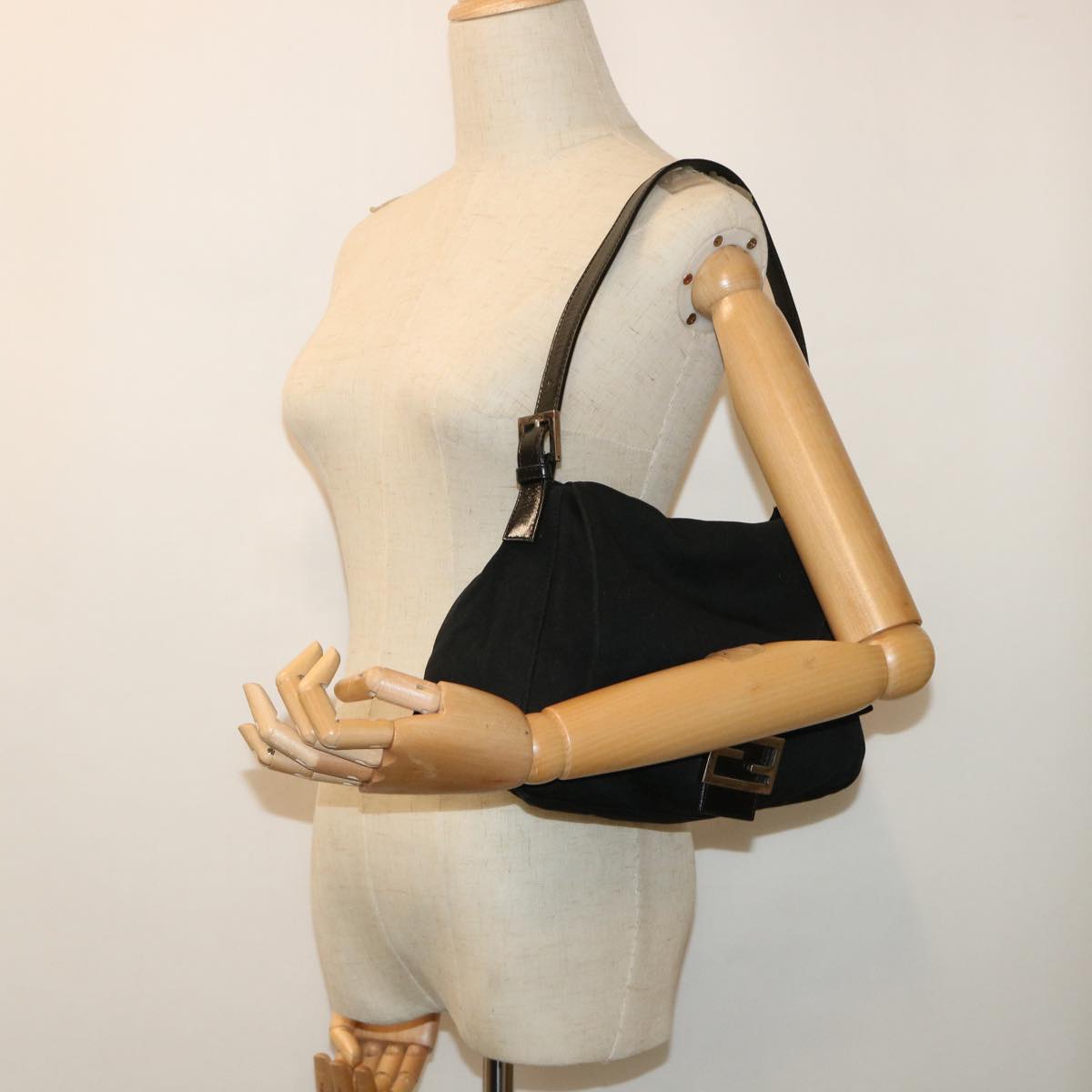 FENDI Mamma Baguette Shoulder Bag Nylon Leather Blackbs8028