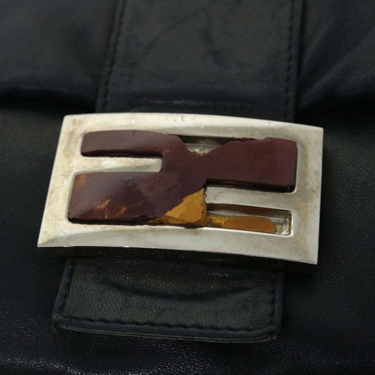FENDI Mamma Baguette Shoulder Bag Leather Blackbs8192