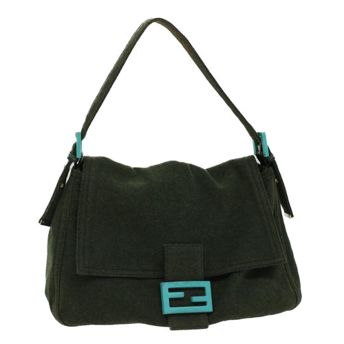 FENDI Mamma Baguette Shoulder Bag cotton Green Light Bluebs8194