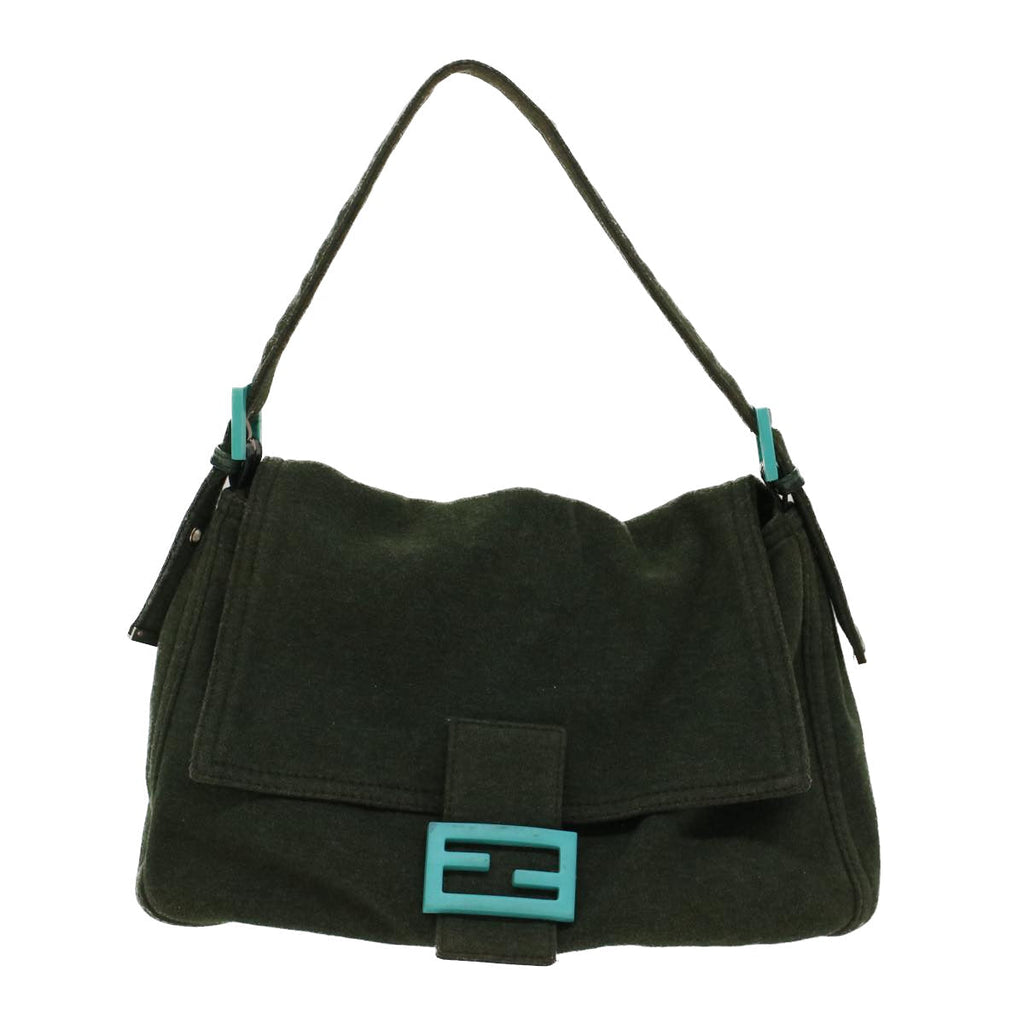 FENDI Mamma Baguette Shoulder Bag cotton Green Light Bluebs8194