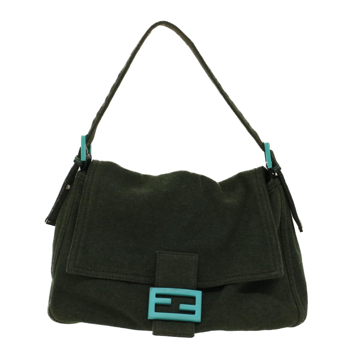 FENDI Mamma Baguette Shoulder Bag cotton Green Light Bluebs8194