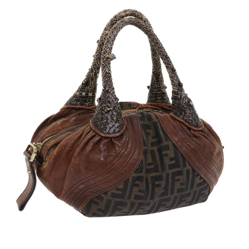 FENDI Zucca Canvas Spy Hand Bag Nylon Leather Brownbs8264