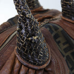 FENDI Zucca Canvas Spy Hand Bag Nylon Leather Brownbs8264