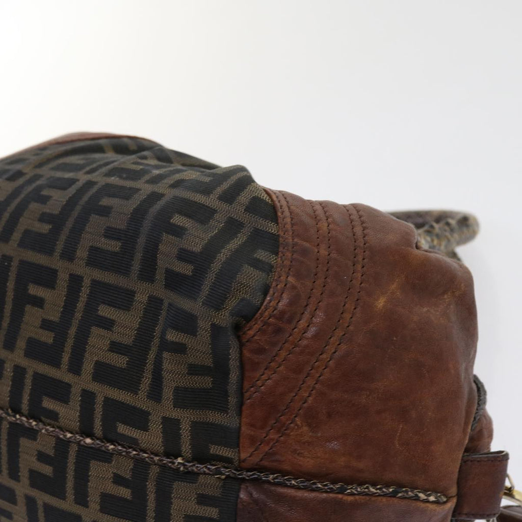 FENDI Zucca Canvas Spy Hand Bag Nylon Leather Brownbs8264
