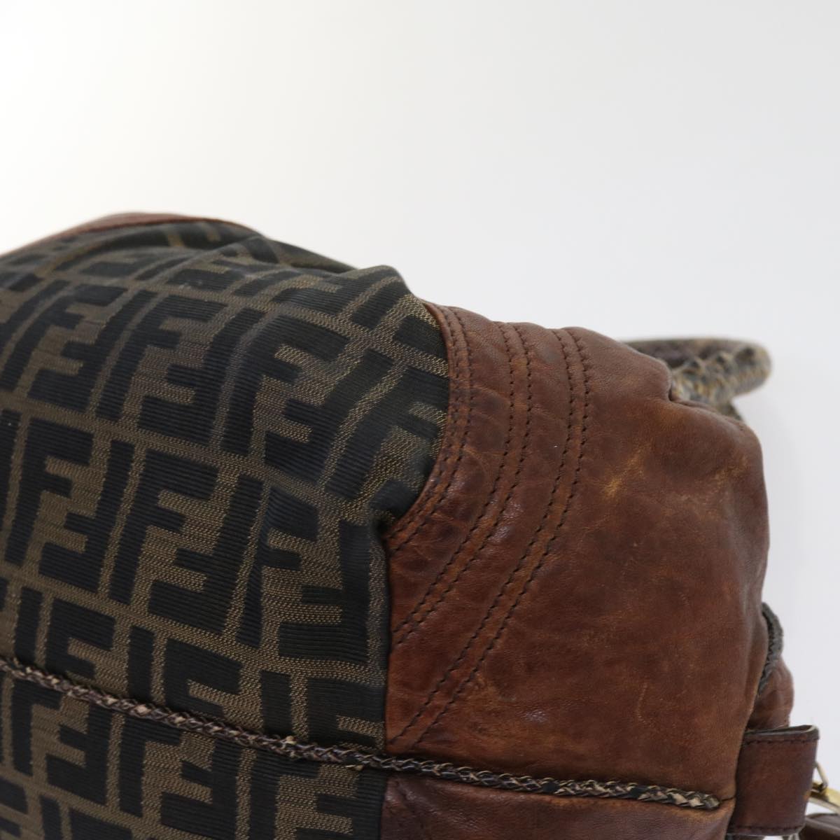 FENDI Zucca Canvas Spy Hand Bag Nylon Leather Brownbs8264