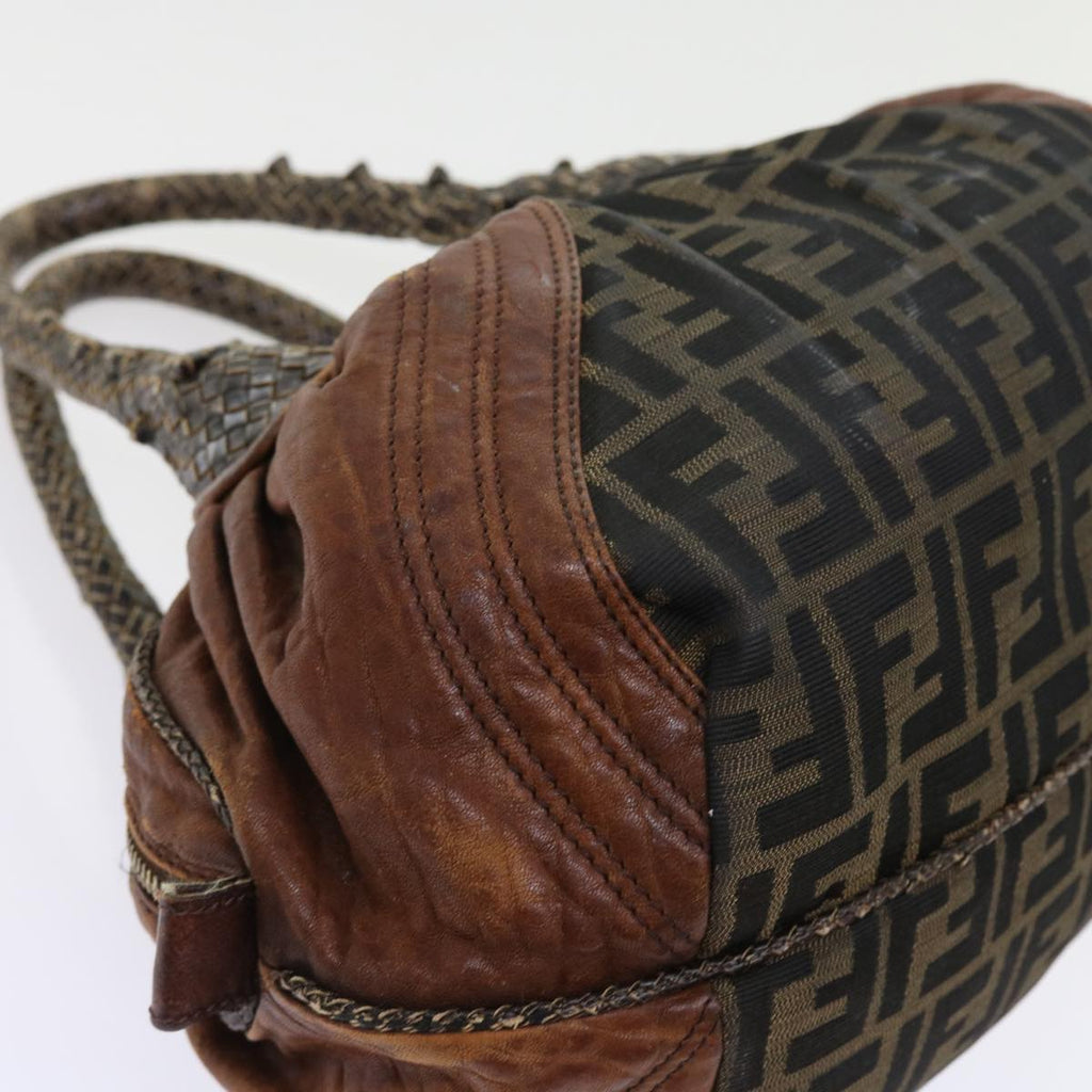 FENDI Zucca Canvas Spy Hand Bag Nylon Leather Brownbs8264