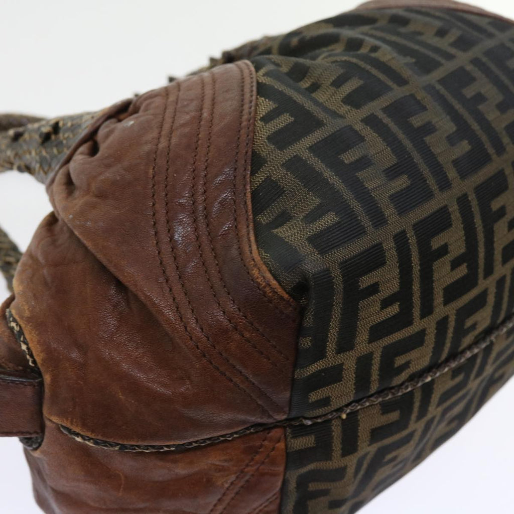 FENDI Zucca Canvas Spy Hand Bag Nylon Leather Brownbs8264