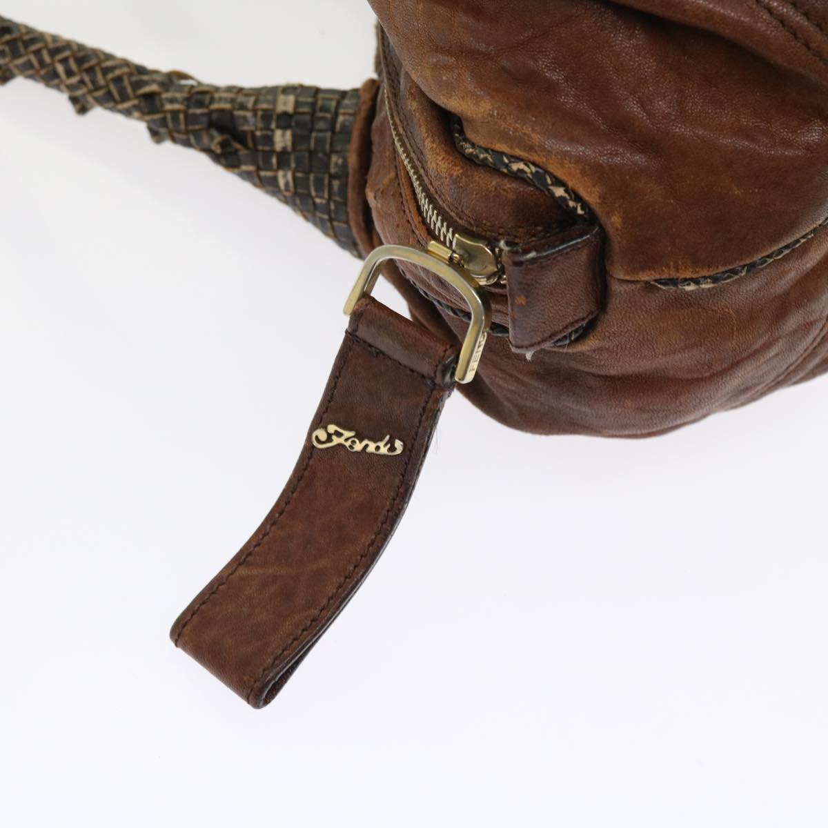 FENDI Zucca Canvas Spy Hand Bag Nylon Leather Brownbs8264