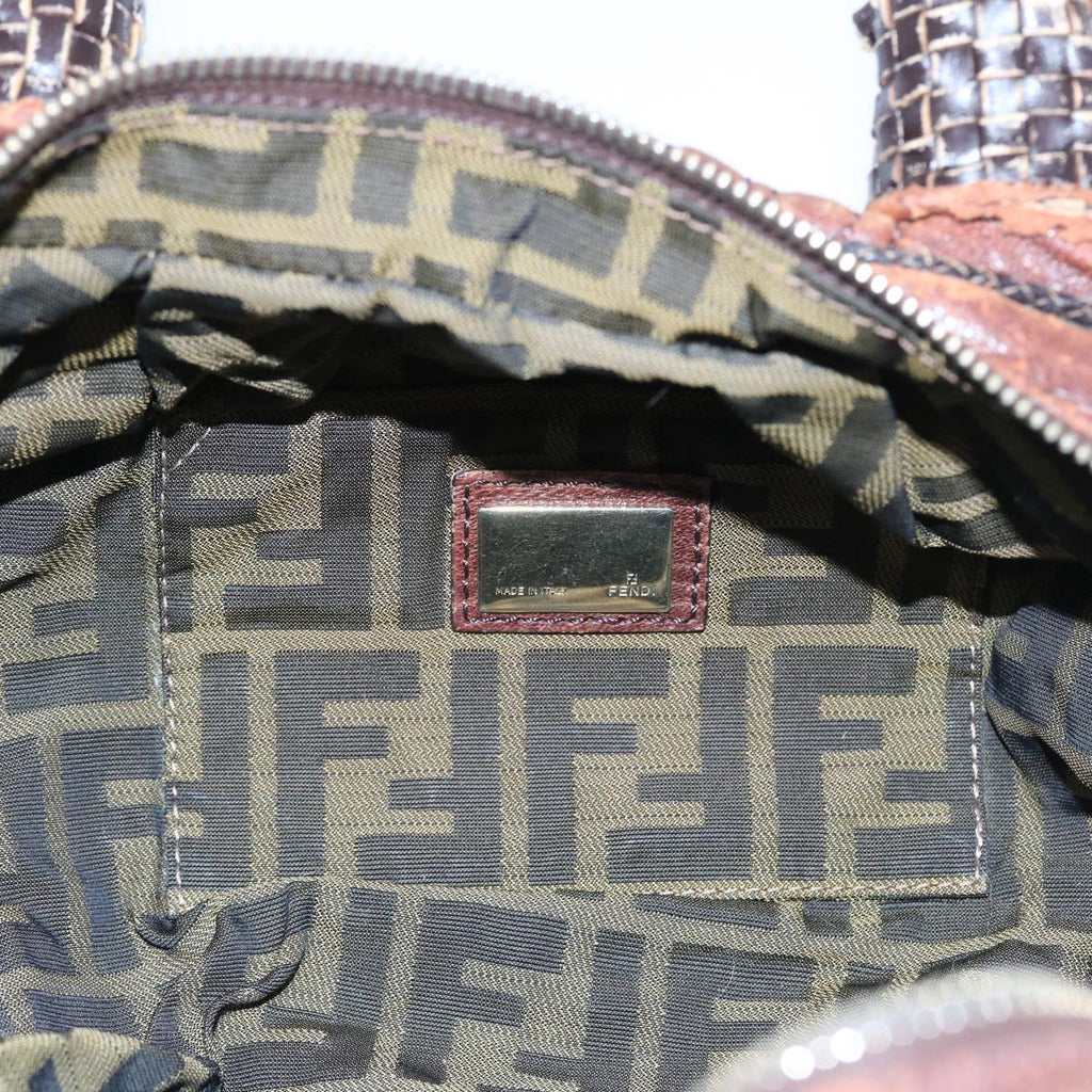FENDI Zucca Canvas Spy Hand Bag Nylon Leather Brownbs8264