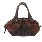 FENDI Zucca Canvas Spy Hand Bag Nylon Leather Brownbs8264