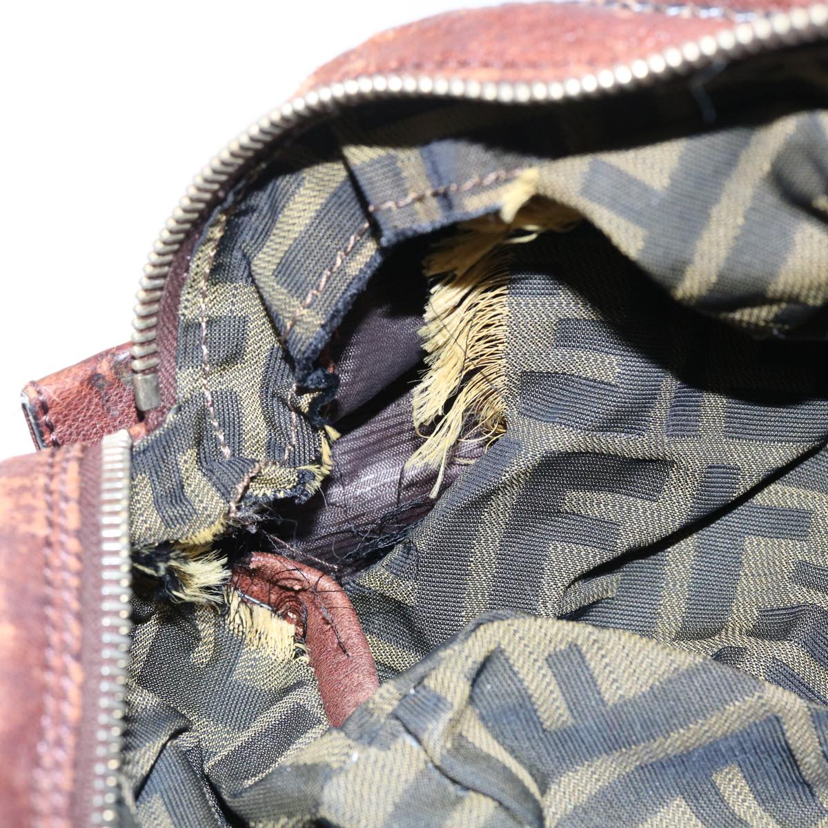 FENDI Zucca Canvas Spy Hand Bag Nylon Leather Brownbs8264