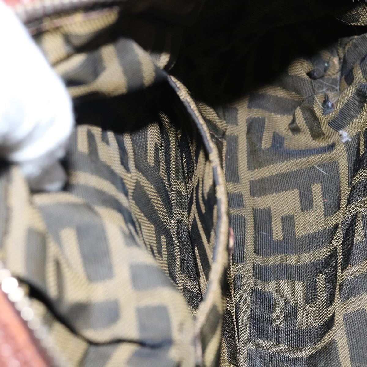 FENDI Zucca Canvas Spy Hand Bag Nylon Leather Brownbs8264