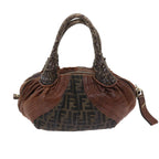 FENDI Zucca Canvas Spy Hand Bag Nylon Leather Brownbs8264
