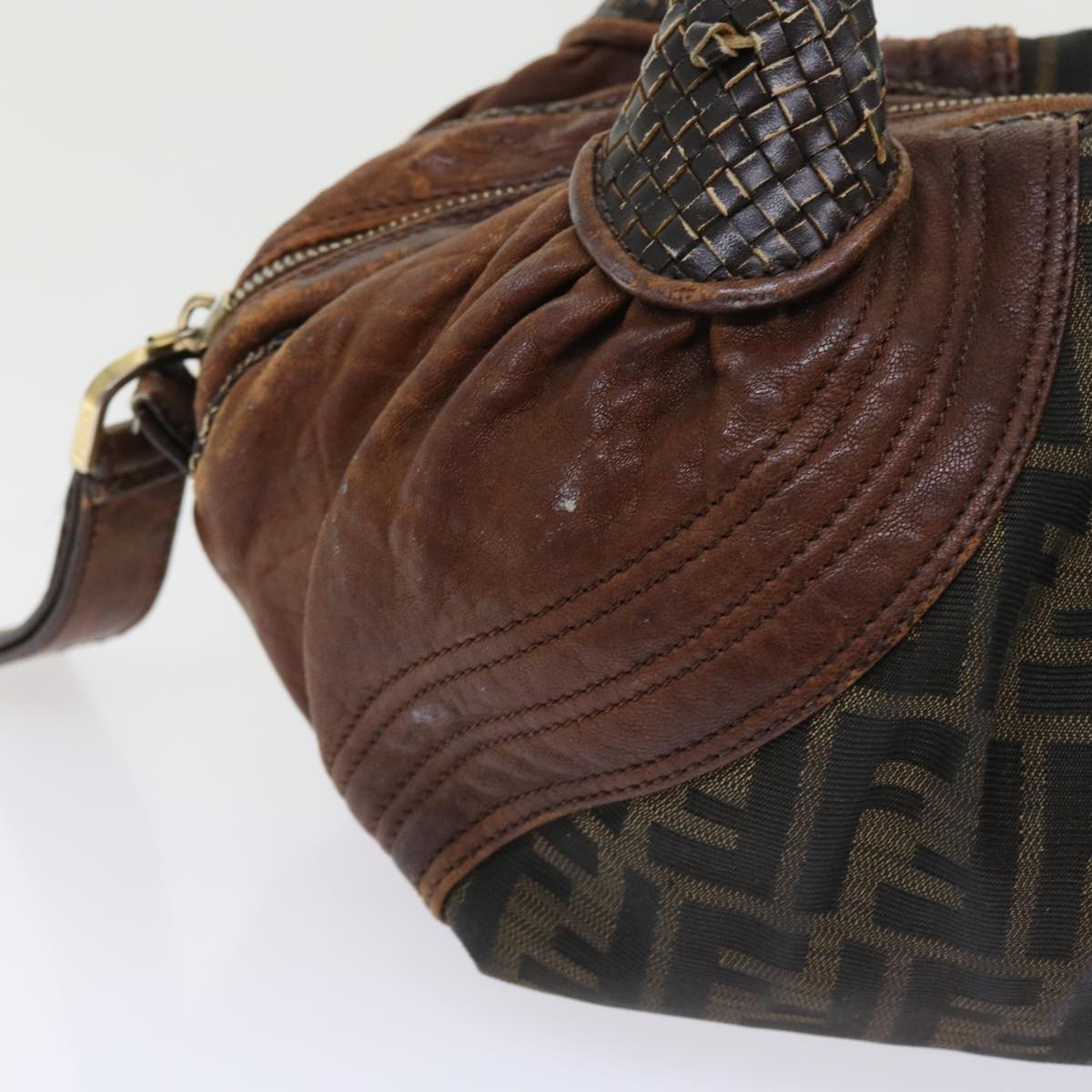 FENDI Zucca Canvas Spy Hand Bag Nylon Leather Brownbs8264