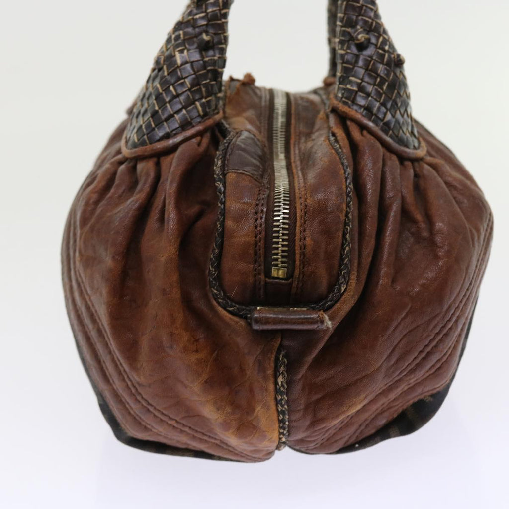 FENDI Zucca Canvas Spy Hand Bag Nylon Leather Brownbs8264