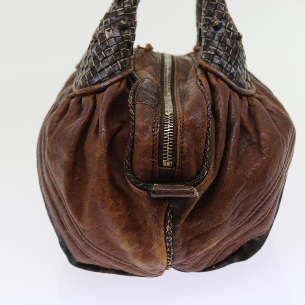 FENDI Zucca Canvas Spy Hand Bag Nylon Leather Brownbs8264