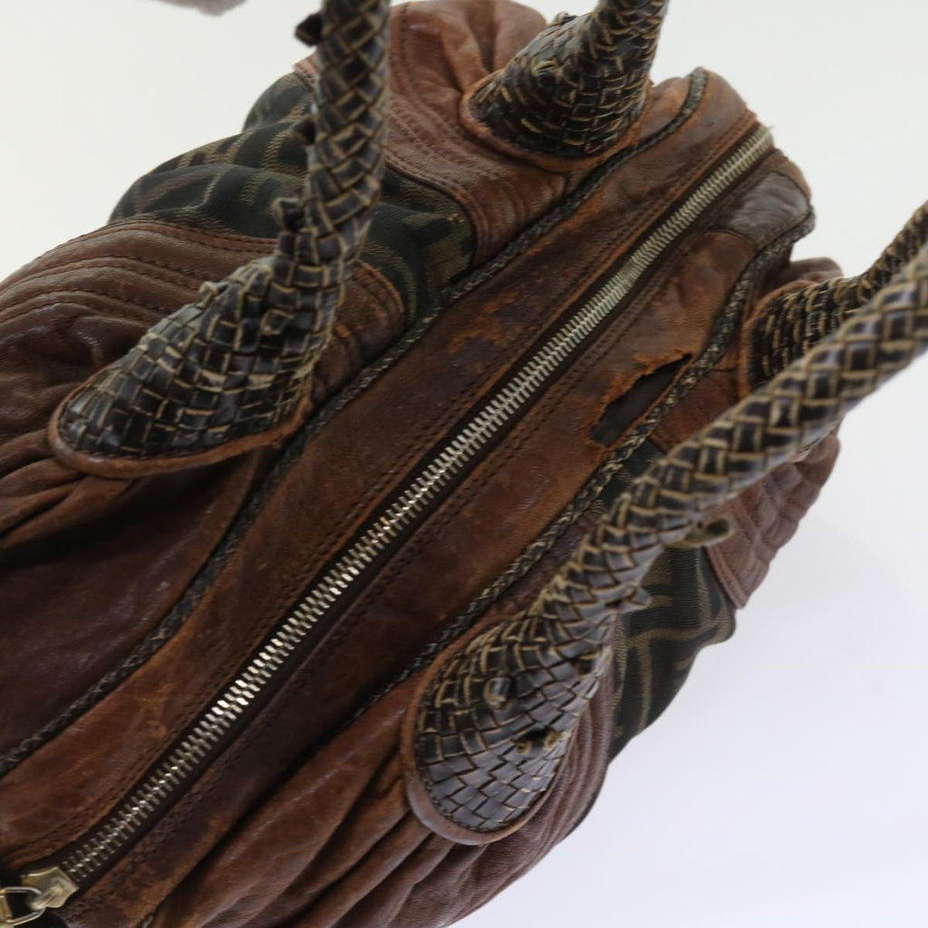 FENDI Zucca Canvas Spy Hand Bag Nylon Leather Brownbs8264